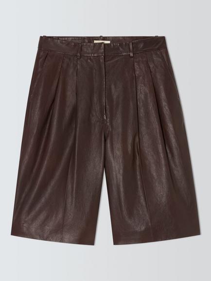 Weekend MaxMara Pagine Leather Shorts, Dark Bown, Dark Bown
