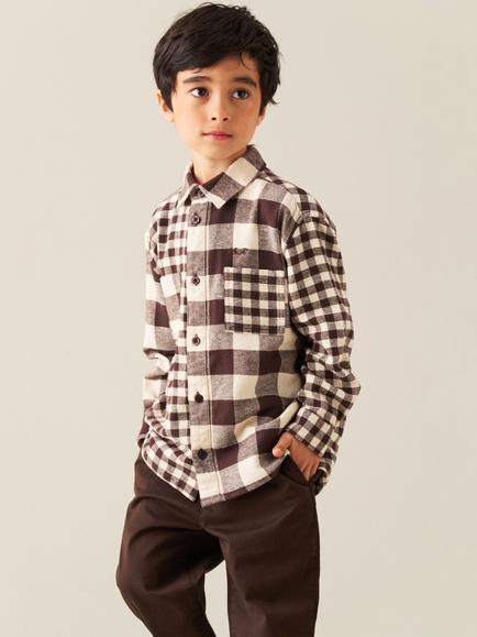 Angel & Rocket Kids' Zayne Long Sleeve Check Shirt, Brown, Brown