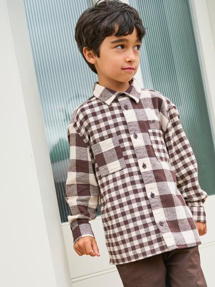 Angel & Rocket Kids' Zayne Long Sleeve Check Shirt, Brown - view 2, Brown