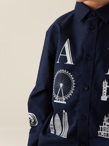 Angel & Rocket Kids' Neo City Print Shirt Long Sleeve Shirt, Navy - view 2, Navy