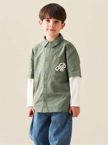 Angel & Rocket Kids' Leon Cotton Poplin 2-In-1 Shirt, Green, Green