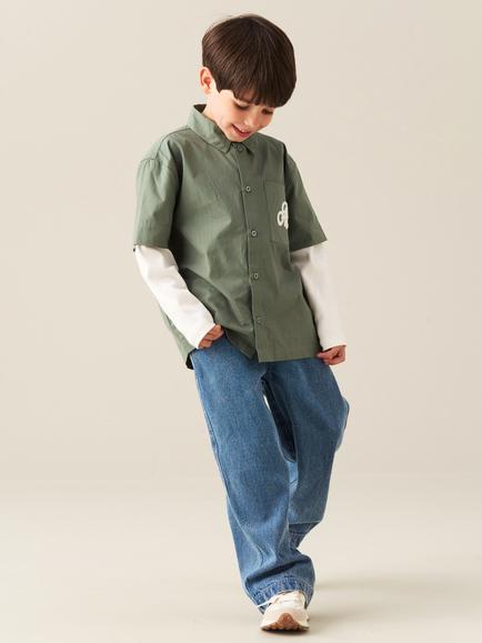 Angel & Rocket Kids' Leon Cotton Poplin 2-In-1 Shirt, Green - view 2, Green