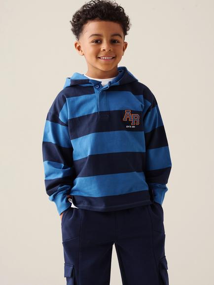 Angel & Rocket Kids' Marco Hooded Rugby Shirt, Blue, Blue