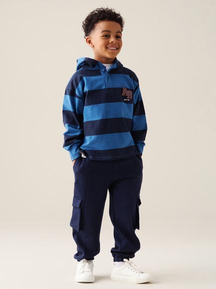 Angel & Rocket Kids' Marco Hooded Rugby Shirt, Blue - view 2, Blue