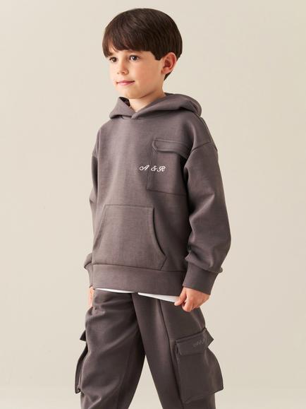 Angel & Rocket Kids' Mason Cotton Rich Cargo Pocket Hoodie, Charcoal, Charcoal