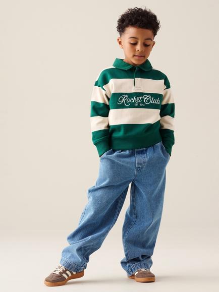 Angel & Rocket Kids' Shay Striped Rugby Sweatshirt, Green/Cream - view 2, Green/Cream