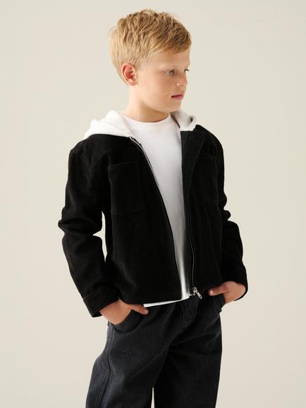 Angel & Rocket Kids' Sid Hooded Corduroy Shirt, Black, Black
