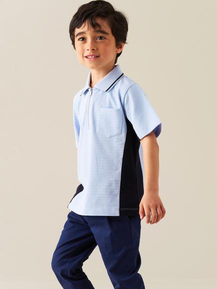Angel & Rocket Kids' Kai Textured Colour Block Polo Shirt, Blue, Blue