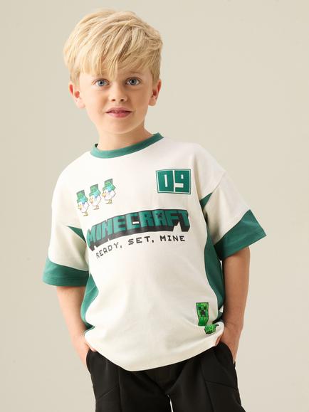 Angel & Rocket Kids' Minecraft Short Sleeve Football Shirt, Cream, Cream