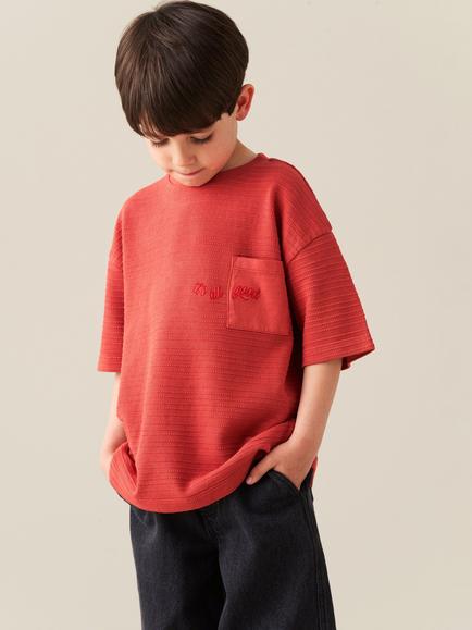 Angel & Rocket Kids' Nico Textured T-Shirt, Orange, Orange
