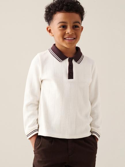 Angel & Rocket Kids' Oakley Stretch Cotton Long Sleeve Polo Top, White, White