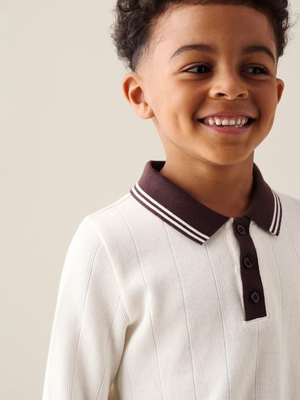 Angel & Rocket Kids' Oakley Stretch Cotton Long Sleeve Polo Top, White - view 2, White