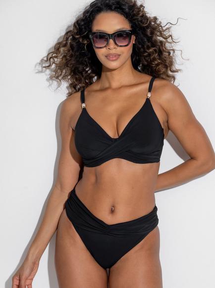 Pour Moi Tulum Luxe Matte Fold Over Bikini Bottoms, Black, Black