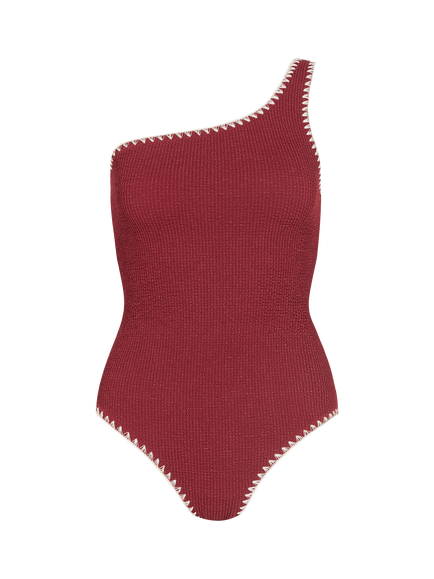Accessorize One-Shoulder Shaping Swimsuit, Rust, Rust