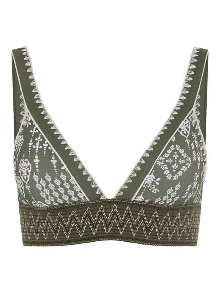 Accessorize Floral Print Band Bikini Top, Khaki, Khaki
