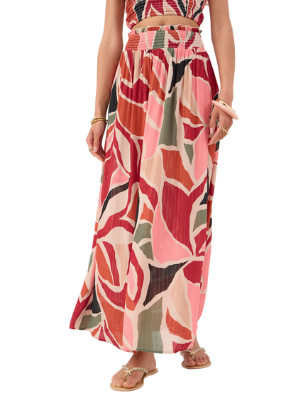 Accessorize Abstract Print Smocked Maxi Skirt, Multi, Multi