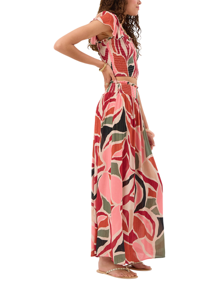 Accessorize Abstract Print Smocked Maxi Skirt, Multi - view 2, Multi