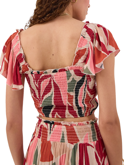 Accessorize Abstract Print Smocked Crop Top, Multi - view 2, Multi