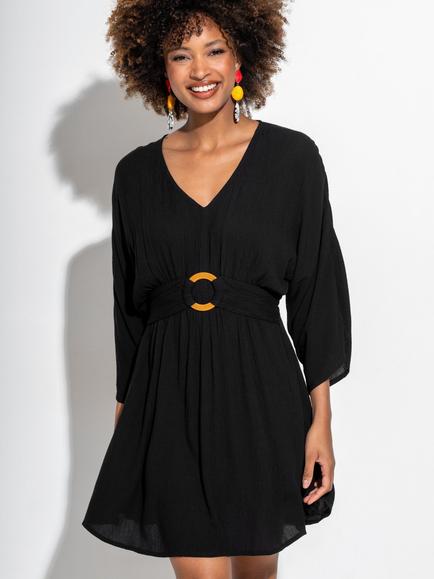 Pour Moi Crinkle O-Ring Woven Beach Kaftan, Black, Black