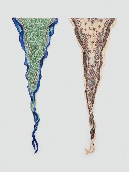 Mango Floral Square Scarf, Pack of 2. Blue, Blue