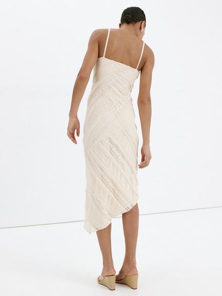 Mango Lace Asymmetrical Midi Dress, Vanilla - view 2, Vanilla