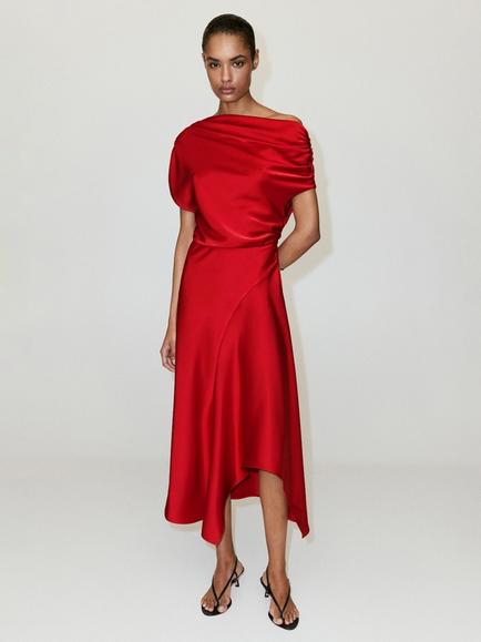 Mango Mery A-Line Asymmetrical Midi Dress, Red, Red