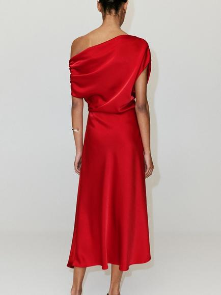 Mango Mery A-Line Asymmetrical Midi Dress, Red - view 2, Red