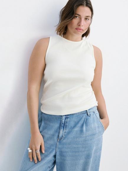 Mango Cotton Rich Sleeveless Top, White, White