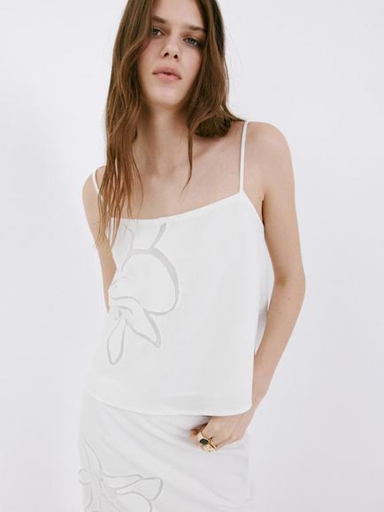 Mango Floral Cami, White, White