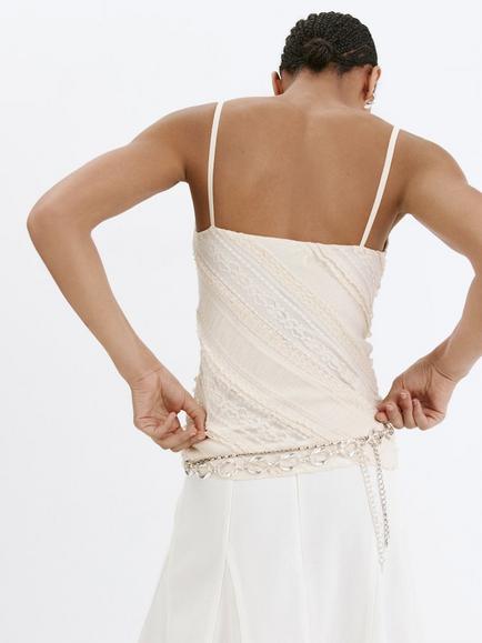 Mango Jasmine Embellishment Lace V-Neck Top, Vanilla - view 2, Vanilla