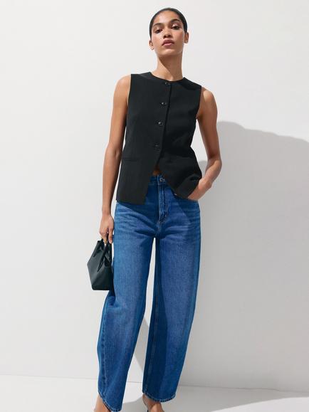 Mango Tailored Waistcoat, Black, Black
