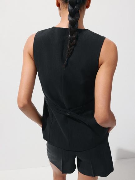 Mango Tailored Waistcoat, Black - view 2, Black