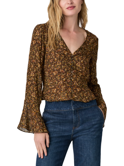 PAIGE Mila Floral Silk Rich Blouse, Brown/Multi - view 2, Brown Multi