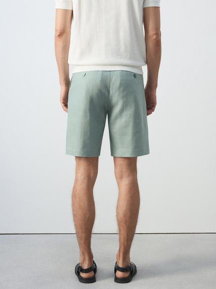 Mango Slim Fit Lightweight Linen Shorts, Black - view 2, Emerald