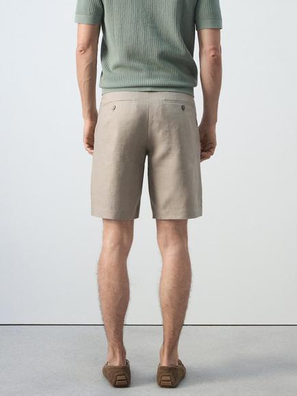 Mango Slim Fit Lightweight Linen Shorts, Black - view 2, Taupe