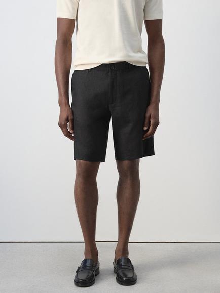 Mango Slim Fit Lightweight Linen Shorts, Black, Black