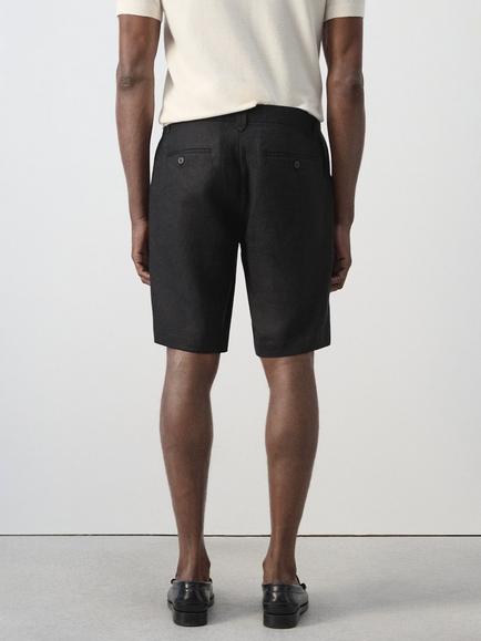 Mango Slim Fit Lightweight Linen Shorts, Black - view 2, Black