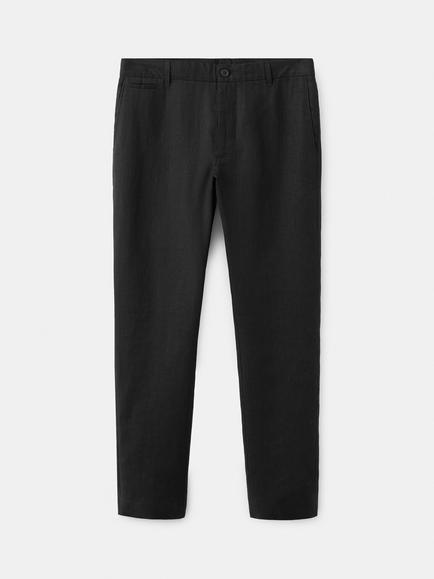 Mango Linen Slim Fit Trousers, Black, Black