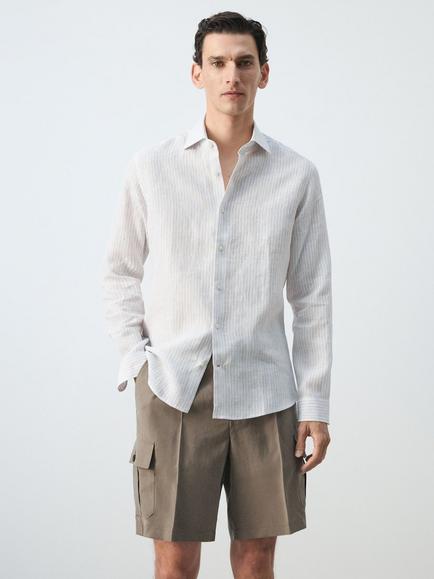 Mango Linen Slim Fit Shirt, White, White