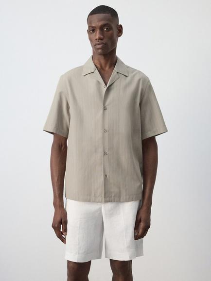 Mango Short Sleeve Camp Collar Shirt, Taupe, Taupe