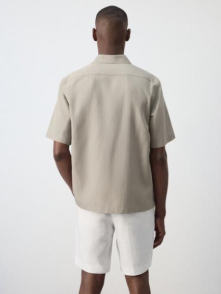 Mango Short Sleeve Camp Collar Shirt, Taupe - view 2, Taupe