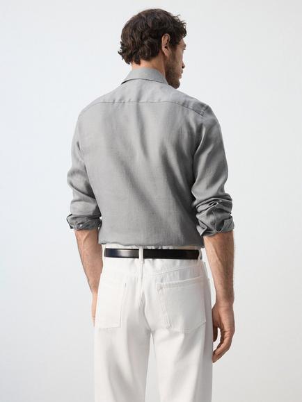 Mango Linen Slim Fit Long Sleeve Shirt, Anthracite - view 2, Anthracite