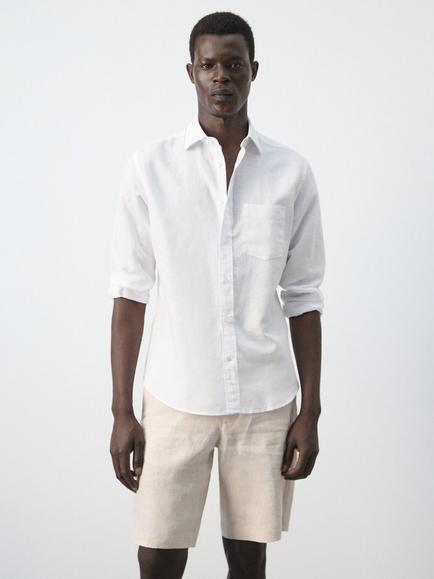 Mango Linen Blend Long Sleeve Shirt, White, White