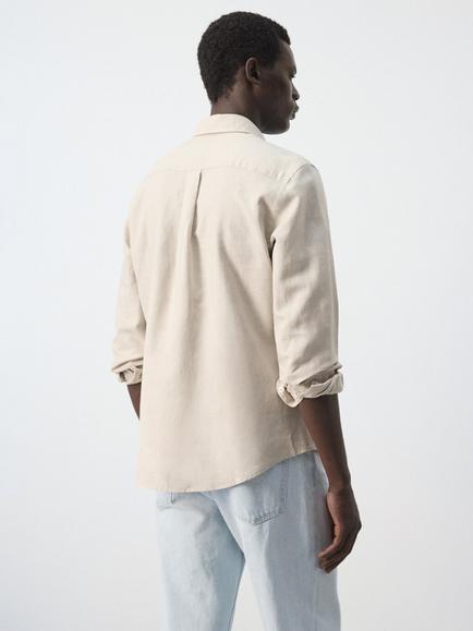 Mango Linen Long Sleeve Shirt - view 2, Beige