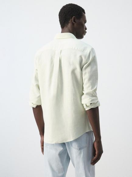 Mango Linen Long Sleeve Shirt - view 2, Pastel Green