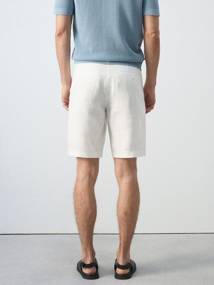 Mango Slim Fit Lightweight Linen Shorts, Black - view 2, Off White