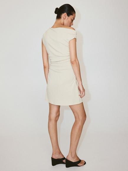 Mango Asymmetric Ruched Mini Dress, Raw - view 2, Raw
