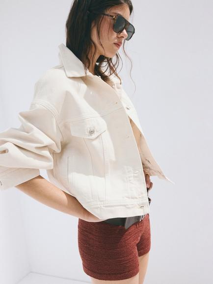 Mango Cropped Denim Trucker Jacket, Raw, Raw