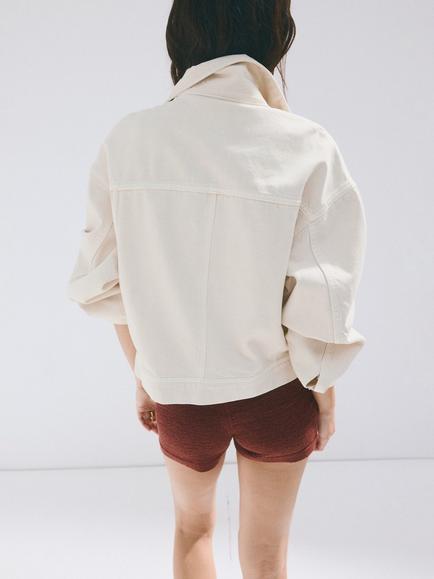 Mango Cropped Denim Trucker Jacket, Raw - view 2, Raw