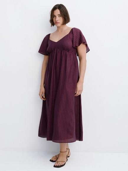 Mango Textured Empire Line Maxi Dress, Garnet